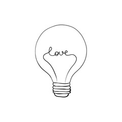 Light bulb icon with love, hand draw, vector illustration