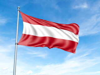 Fototapeta na wymiar Austria flag on a pole against a blue sky background.