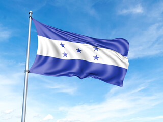 Honduras flag on a pole against a blue sky background.