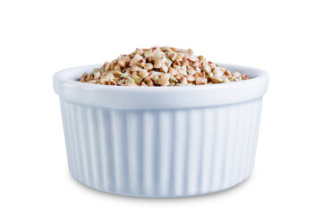 Dried Green Buckwheat porridge on a white isolated background
