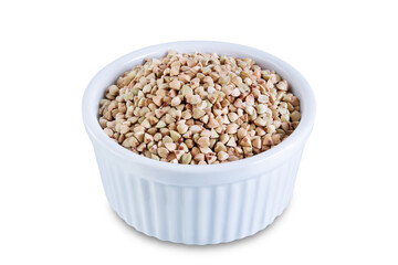 Dried Green Buckwheat porridge on a white isolated background
