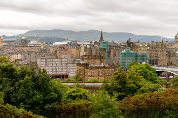 Fototapeta na wymiar Panorama of Edinburgh, Scotland. Old Town and New Town are a UNESCO World Heritage Site