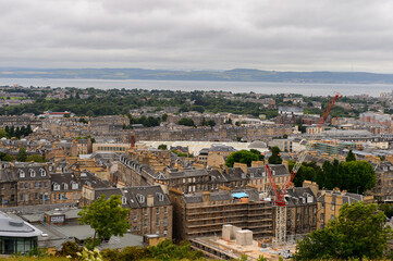 Fototapeta na wymiar Aerial view of the Edinburgh, Scotland. Old Town and New Town are a UNESCO World Heritage Site