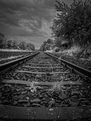 railway in black and white 