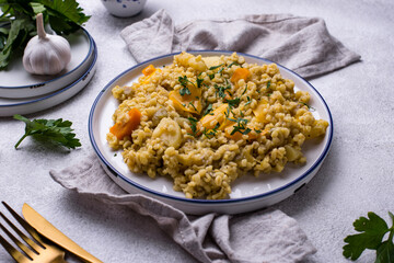 Stewed healthy bulgur with vegetables