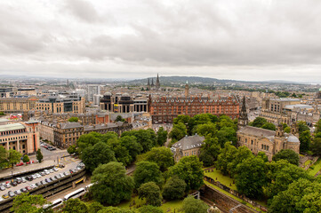Fototapeta premium Aerial view of the Edinburgh, Scotland. Old Town and New Town are a UNESCO World Heritage Site