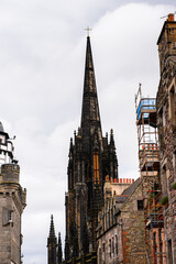 Church spire. High Street. Old Town of Edinburgh, Scotland. Old Town and New Town are a UNESCO World Heritage Site