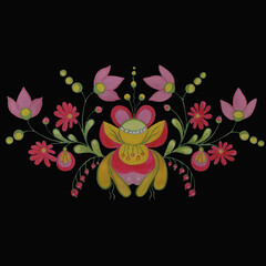 Fioral illustration stylized in folk style.Hand drawn.