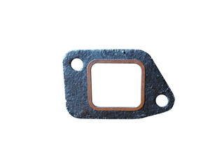 New automotive gasket for the exhaust system isolated on white background. Spare parts.