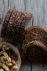 nordic bread with cereals wooden background