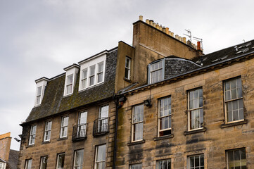 Achitecture and traffic of Edinburgh, Scotland. Old Town and New Town are a UNESCO World Heritage Site