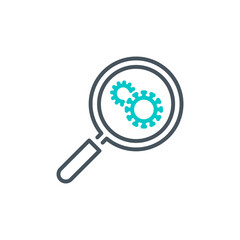 coronavirus study single line icon isolated on white background. Perfect outline symbol research vaccine Covid 19 pandemic banner. Quality design element magnifier glass with editable Stroke