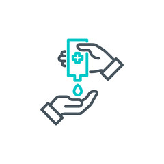 Fototapeta premium palm with a drop of antiseptic single line icon isolated on white. Perfect outline symbol disinfect hands Coronavirus Covid 19 banner. disinfection hands design element with editable Stroke line