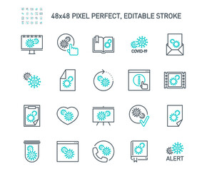 Simple Set of Coronavirus Protection Related Vector Line Icons. Contains such Icons as Protective Measures, Coronavirus Symptoms, Incubation Period and more. Editable Stroke. 48x48 Pixel Perfect.