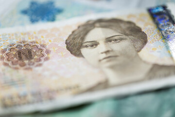 Obverse of Norwegian banknote with a denomination of 500 Norwegian kroner. The 500 kroner note...