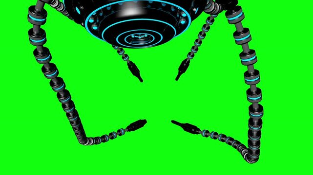 Futuristic robot dron with tentacles. Future concept. Animation. Green screen