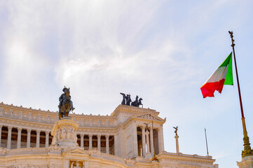 Fototapeta na wymiar The Altare della Patria or Il Vittoriano , a monument built in honour of Victor Emmanuel, the first king of a unified Italy, Rome.