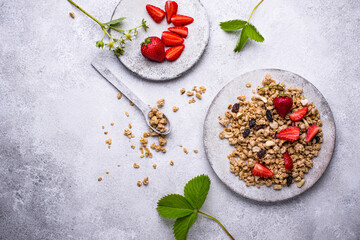 Homemade granola with fresh strawberry