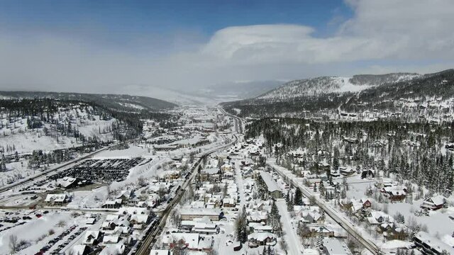 Aerial Footage of Snowy day in Breckenridge Colorado, USA