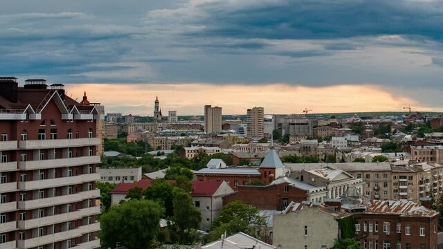 Time Lapse of the sun over buildings of Kharkiv city, UHD 4K video