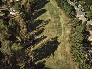Panoramic view of a Golf course in an upscale suburbs of Atlanta, GA taken by a drone