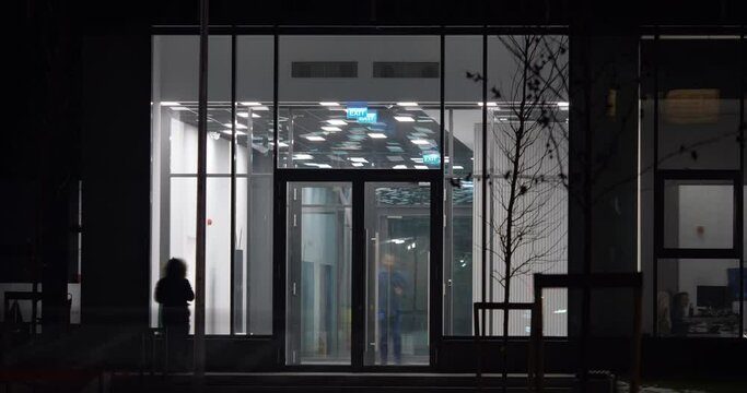 Corporate building entrance door, in-out employees timelapse