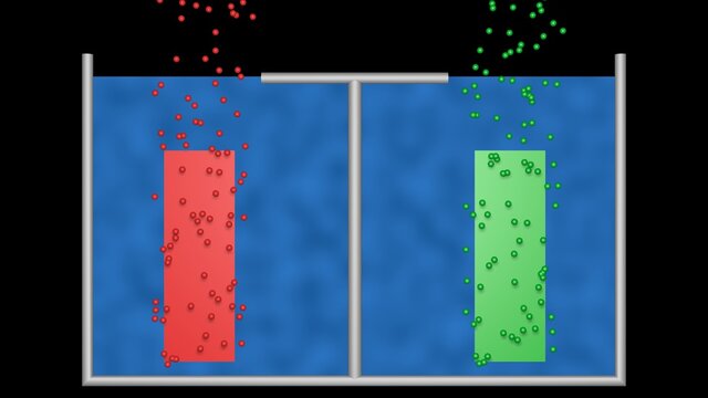Electrolysis . Electrical current separating water into hydrogen and oxygen gas.  Bubbles rise off screen. 3d rendering illustration