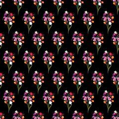 Fototapeta na wymiar Pattern Botany Florals in black background. Trendy fabric design