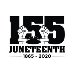 155 Years Anniversary Juneteenth. Since 1865 - 2020. Celebrate Freedom. Design of Banner. Vector logo Illustration.