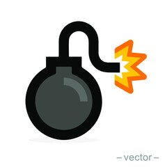 Bomb with burning wick on a white background