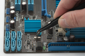 electronic components on a motherboard
