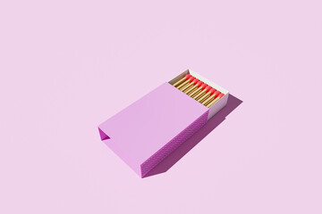 matches in a pink matchbox. isolated on pink background. 3d rendered.