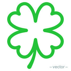 Green shamrock clover vector icon. Shamrock clover isolated, flat decorative element. Thin line style. Logo illustration.