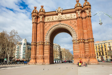 The historical Triumphal Arch in Barcelona city center in Spain