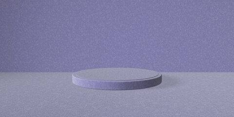 Espositore vuoto circolare azzurro chiaro su fondo azzurro, podio o piedistallo per esposizione prodotti, base circolare con sfondo vuoto, Rendering 3D, visione frontale