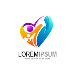 Family love care, charity and foundation logo vector, medical icon, valentine logo, hug icon, mom and baby logo template