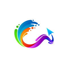 Naklejka premium Airplane logo with swoosh design template, colorful icons , water logos