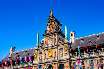Fototapeta na wymiar It's City hall of Antwerp at the Markt Square in Antwerp, Belgium