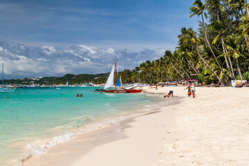BORACAY, PHILIPPINES - FEBRUARY 1, 2018: View of the White Beach at Boracay island, Philippines