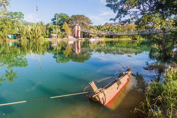 Camaya-an Hanging Bridge over Loboc river on Bohol island, Philippines