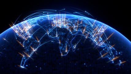 Fototapeta na wymiar Global Network Connection. Loopable Moving Image. World Map Courtesy of NASA