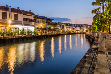 Evening view of the Malacca River in Malacca (Melaka), Malaysia
