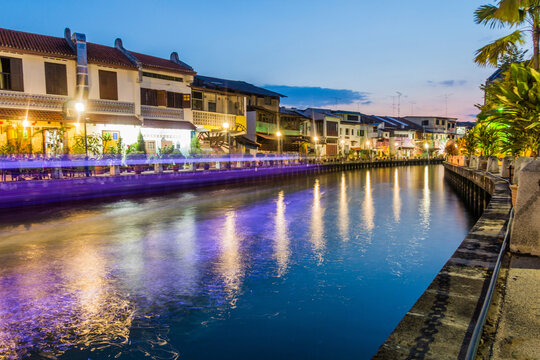 Evening view of the Malacca River in Malacca (Melaka), Malaysia