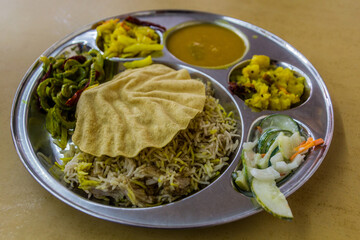 Thali, typical meal in India