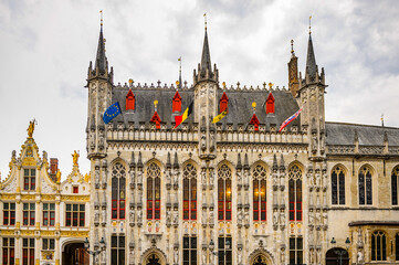 Fototapeta na wymiar It's Architecture of the Market square in the Historic Centre of Bruges, Belgium. part of the UNESCO World Heritage site