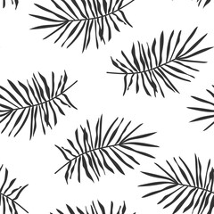 Black tropical palm leaves or pine branch seamless pattern. Limitless background with exotic floral flat cartoon element, botany sign. Repeat ornament for paper wrap, fabric, print Vector illustration