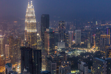 Skyline of evening Kuala Lumpur, Malaysia