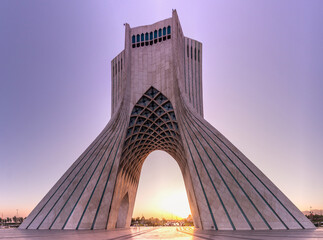 Sunset view of Azadi Tower (Freedom Tower) in Tehran, Iran