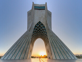 TEHRAN, IRAN - APRIL 2, 2018: Sunset view of Azadi Tower (Freedom Tower) in Tehran.