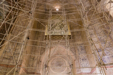 SOLTANIYEH, IRAN - APRIL 13, 2018: Scaffolding in the Dome of Soltaniyeh (Tomb of Oljeitu) in Zanjan province, Iran